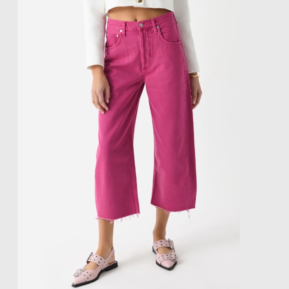 Citizens Of Humanity Pink Cropped Wide-Leg Jeans